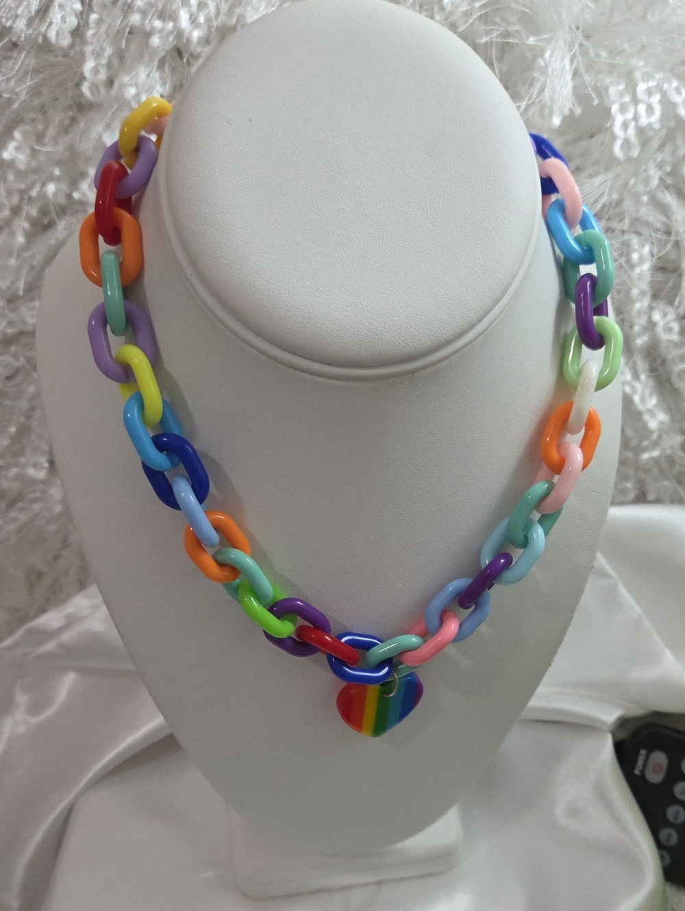 Colorful Rainbow Heart Chain Necklace - Multicolor